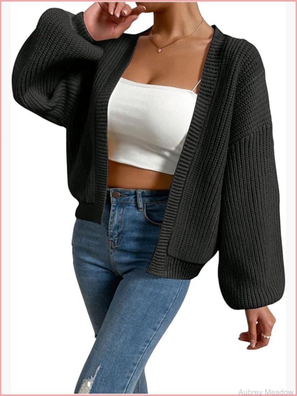 Color Block Open Front Cropped Cardigan Sweater Long Sleeve Ribbed Knit